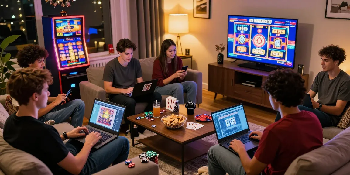 UK players experiencing non UK casinos in a cozy gaming environment with vibrant visuals.