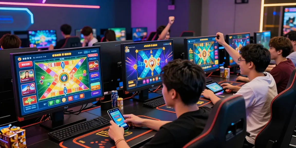 Players enjoying the exciting 663bet game in a vibrant gaming lounge with colorful graphics and social atmosphere.