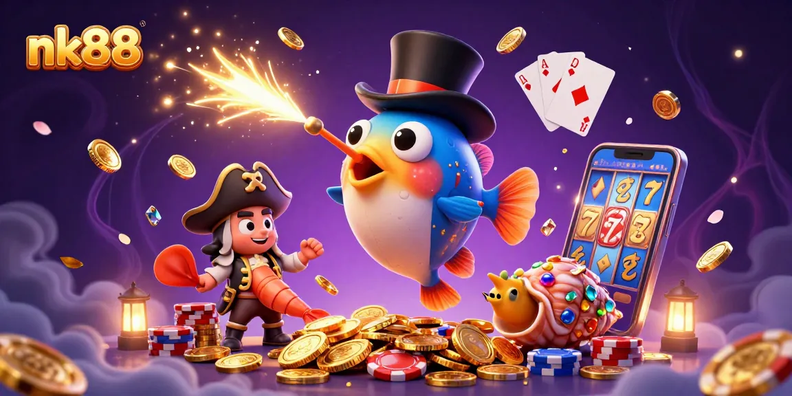 Engage in thrilling gameplay with nk88's vibrant casino scene featuring animated characters and dynamic elements.