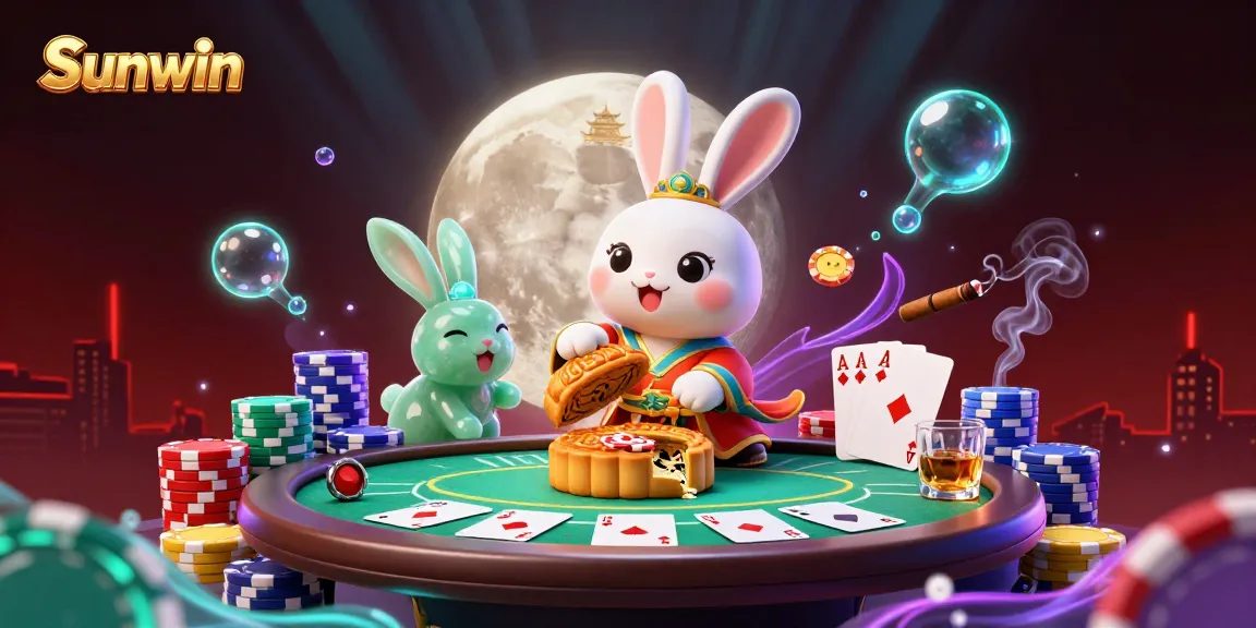 Engage in thrilling gameplay at Sunwin with a vibrant 3D illustration showcasing a lunar poker scene.