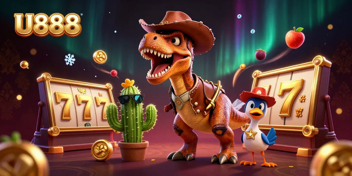 U888 players engage with thrilling slot reels and exciting casino games in a vibrant 3D atmosphere.