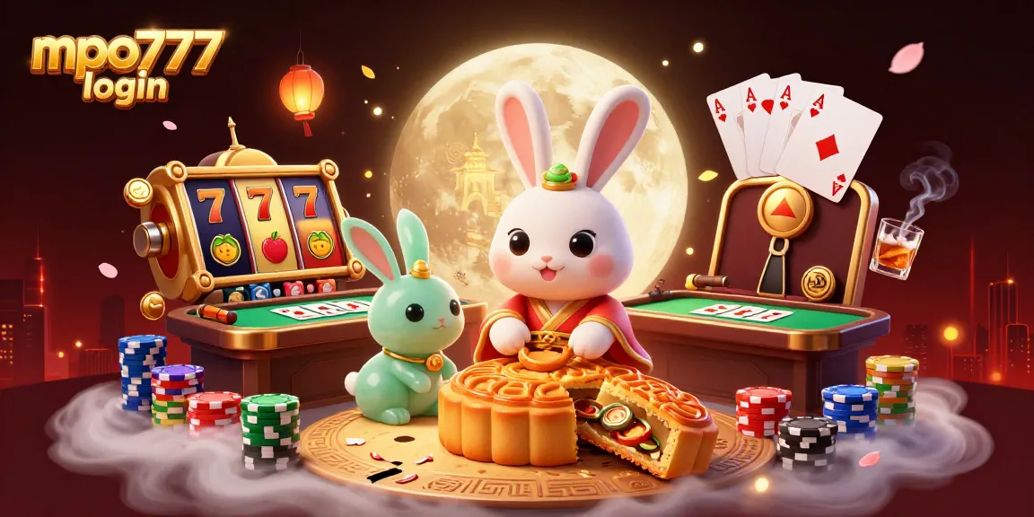 Experience smooth gameplay at MPO777 login with a mystical moon rabbit scene featuring poker chips and slot elements.