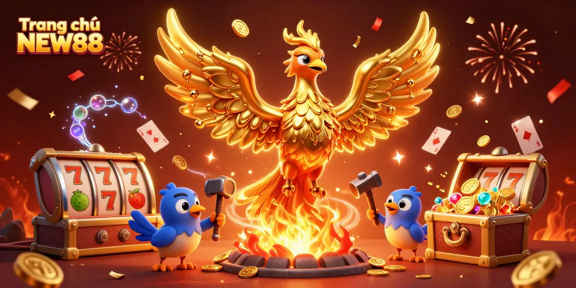 Experience the excitement of slots with Trang chủ NEW88's golden casino phoenix illustration.