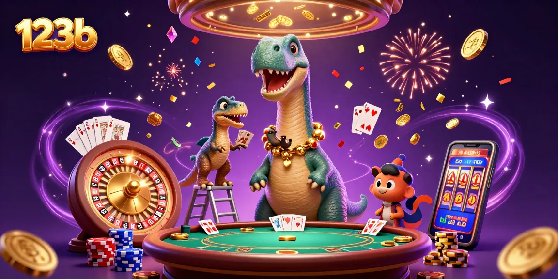 Experience thrilling gameplay with 123b, featuring a lively brontosaurus dealer in a vibrant casino.