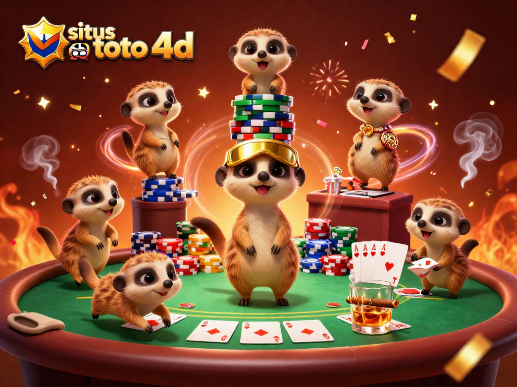 Experience immersive gaming at situs toto 4d with dynamic meerkats running a vibrant casino scene.