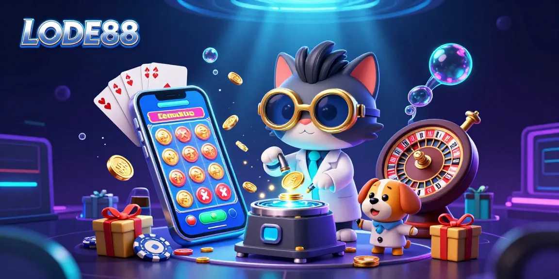 Engage with LODE88 as the mad scientist cat and dog create a gold-coin machine amid casino thrills.