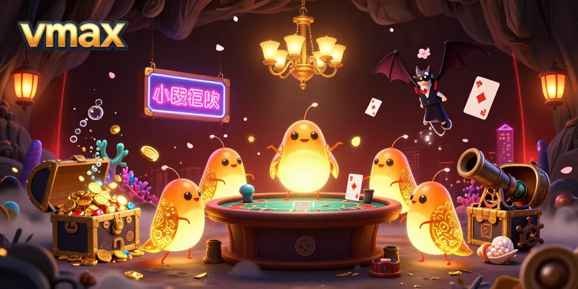 Experience the vibrant vmax casino with glowing elements and a bat dealer in a dynamic underground scene.