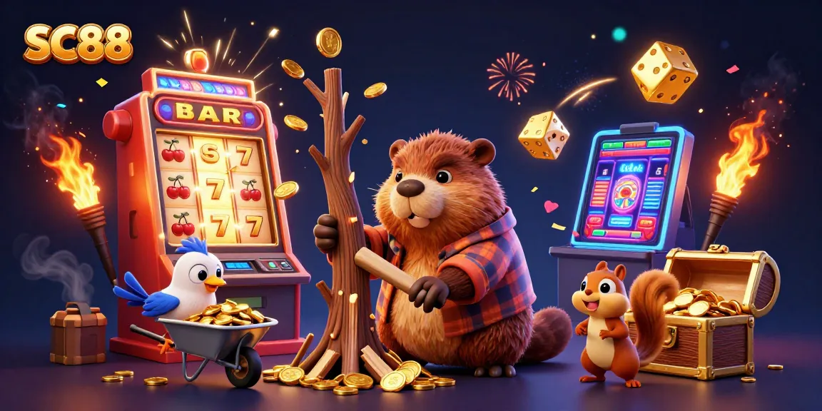 Experience the richness of SC88's casino world with vibrant slots and coins raining down.