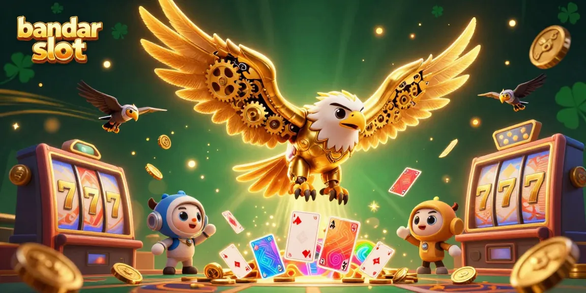 Menghasilkan kemenangan besar di bandar slot dengan ilusi 3D yang menggambarkan burung elang emas cybernetic.