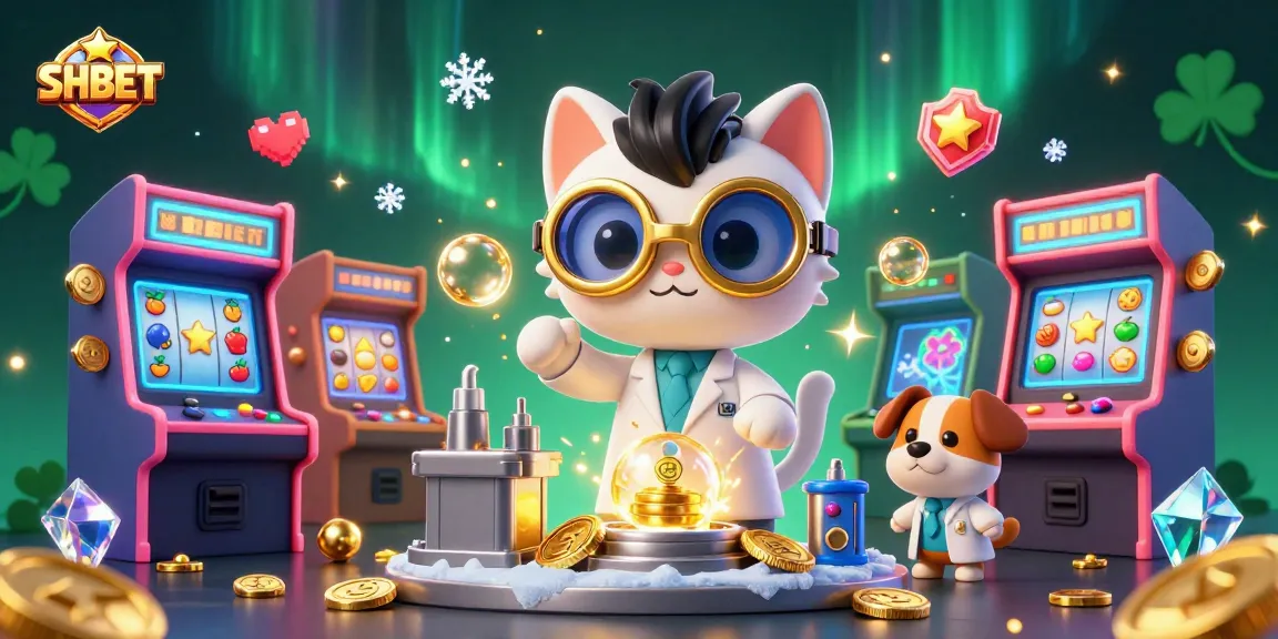 Experience engaging gameplay at SHBET with a 3D mad scientist cat and dog in a vibrant casino setting.