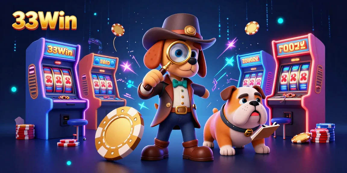 Investigate winning strategies with 33Win in this colorful casino scene featuring cartoon detectives.
