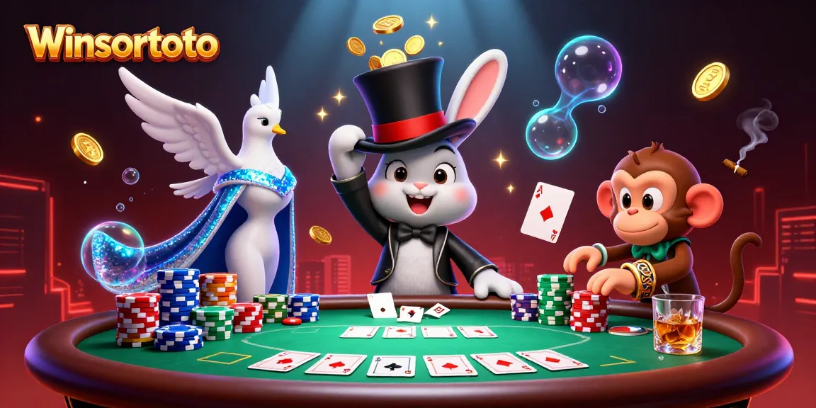 Memenangkan kemenangan di winsortoto dengan ilustrasi kasino yang mencolok dan mengasyikkan, penuh dengan elemen permainan menarik.