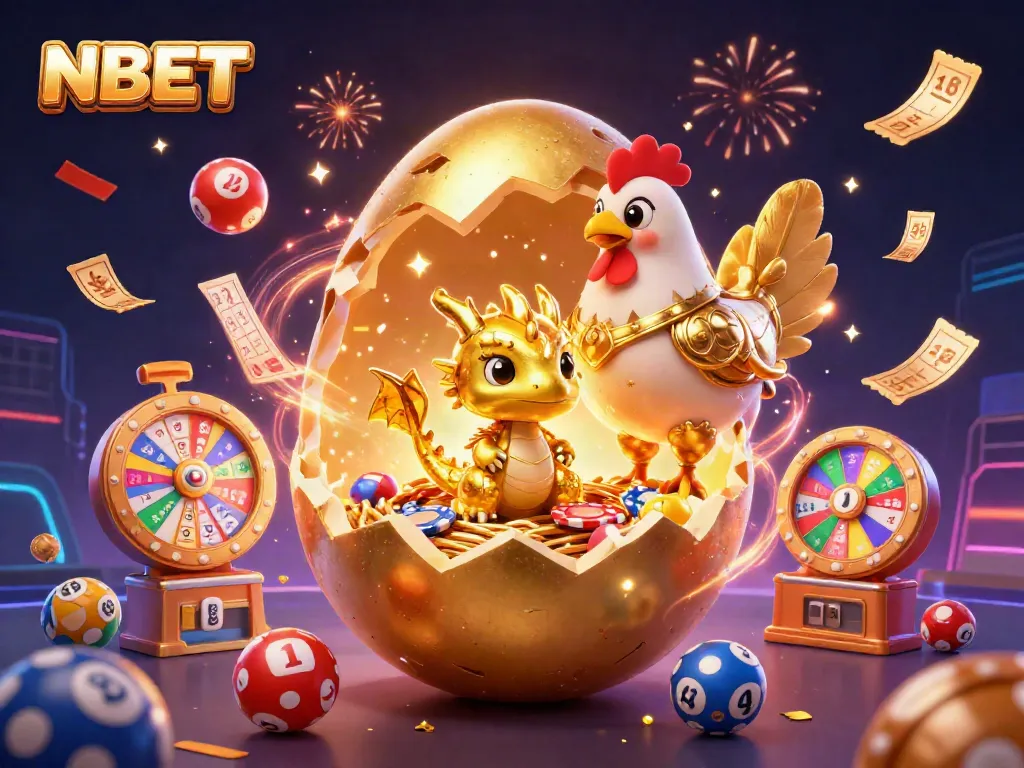 Experience thrilling wins with NBET in this vibrant casino illustration showcasing gold, dragons, and excitement.
