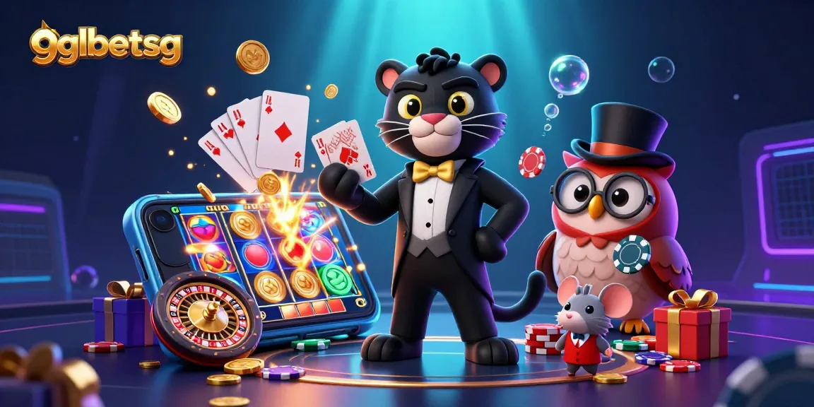 Engage in thrilling gameplay at gglbetsg with a panther dealer, lucky mouse, and owl amid vibrant casino action