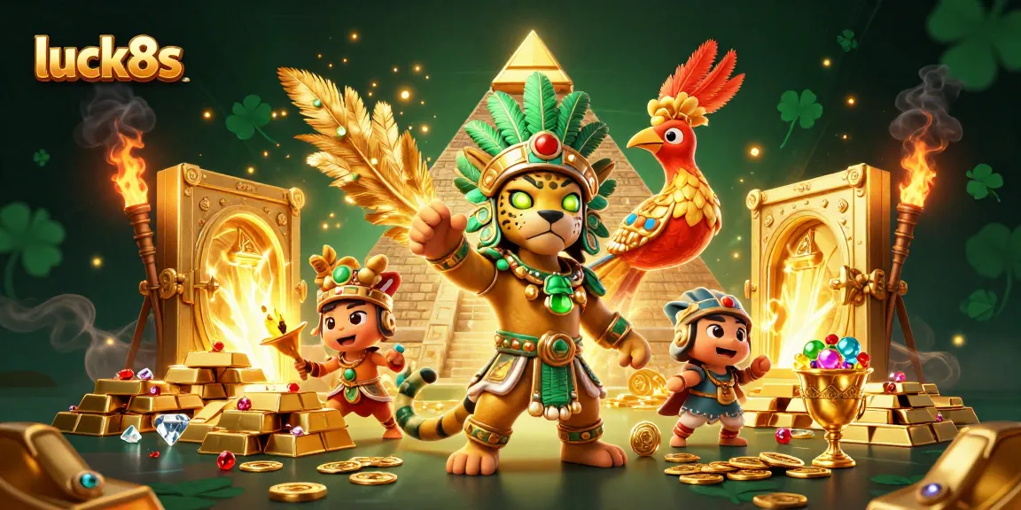 Experience thrilling jackpots with luck8s in this vibrant online casino illustration showcasing treasure.