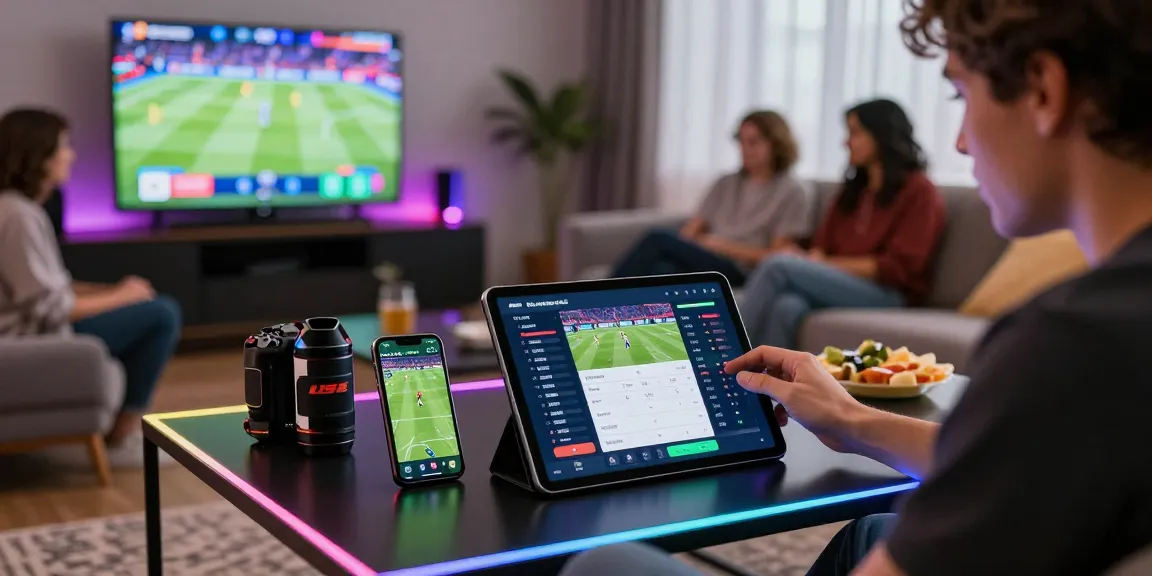Engaged user exploring coloksgp link alternatif on tablet in vibrant gaming space with friends.