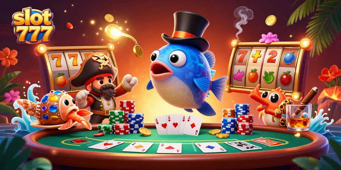 Permainan slot 777 menunjukkan ikan pemancing di laut dalam menarik koin emas yang bersinar.