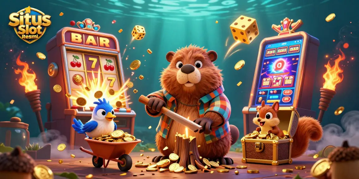 Menggali keajaiban di Situs Slot Resmi dengan karakter kartun mempesona yang mengumpulkan koin dan fitur slot penuh warna.
