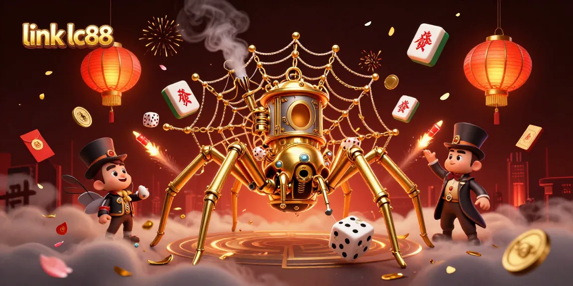 Engage in thrilling gameplay at link lc88, featuring a golden spider web and delightful casino elements.