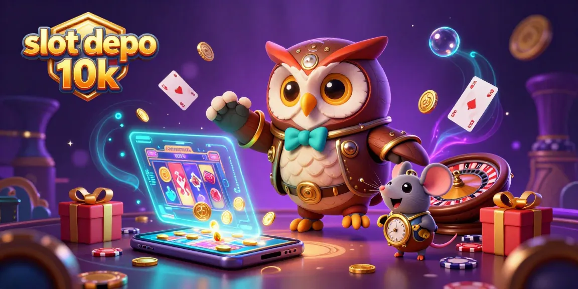 Engage in thrilling wins with slot depo 10k featuring an owl and clockwork mouse in a vibrant casino scene.