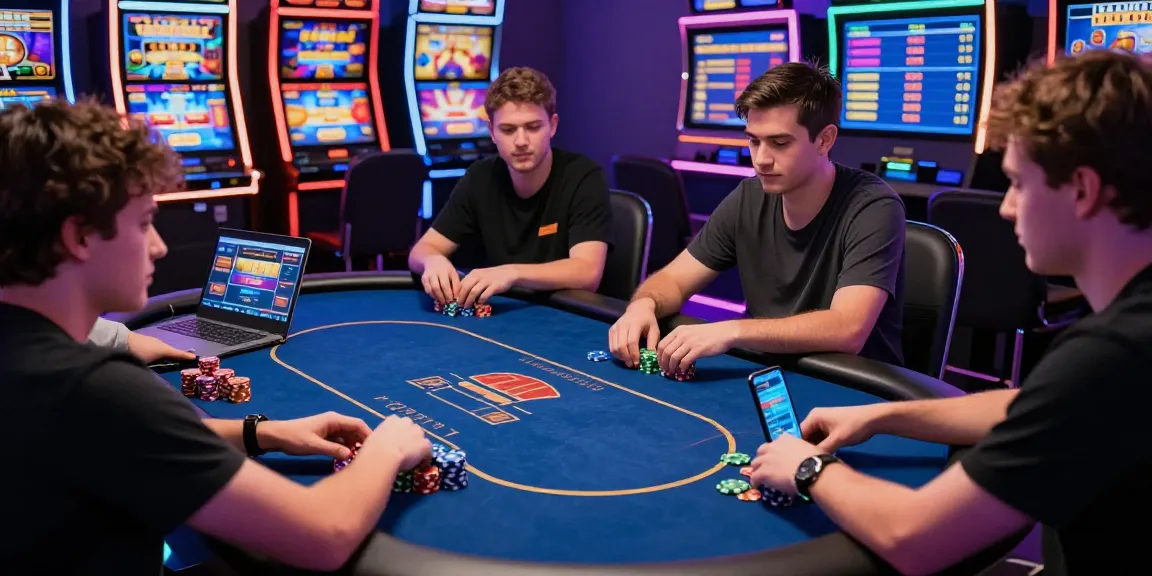 Engaging online poker scene highlighting Slotmaxwin gaming excitement with players, vibrant graphics, and competitive atmosphere.