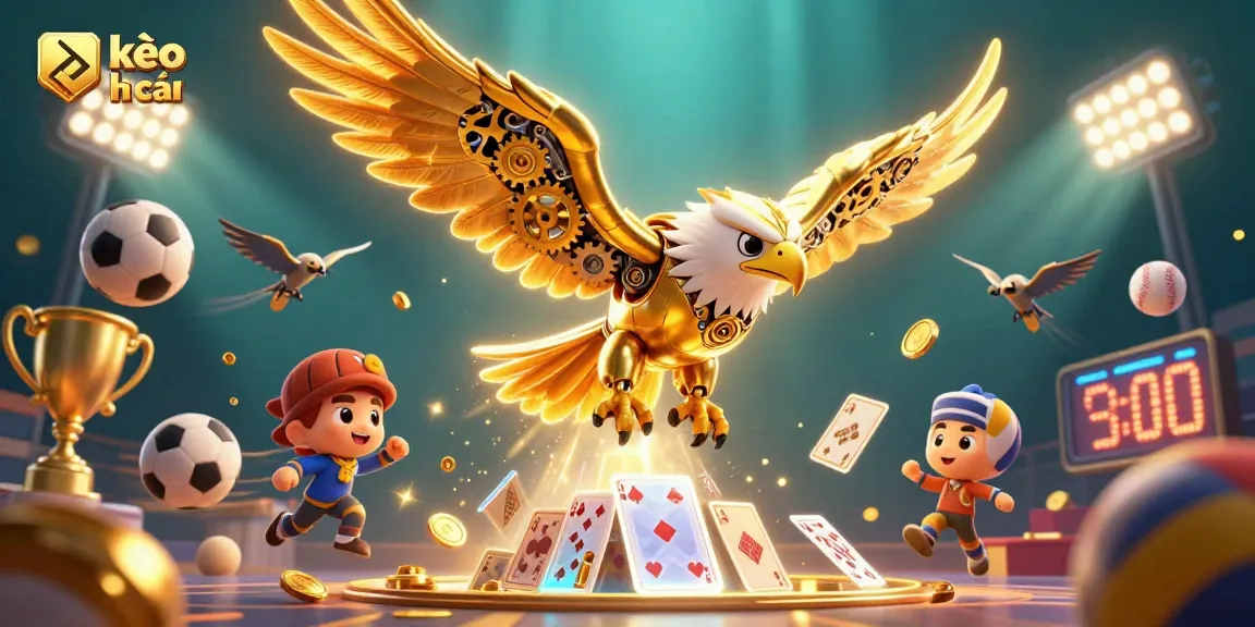 Engage with the latest kèo nhà cái insights as a golden eagle dives through holographic playing cards.