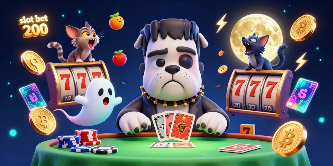 Play slot bet 200 with lively characters at a colorful casino table.