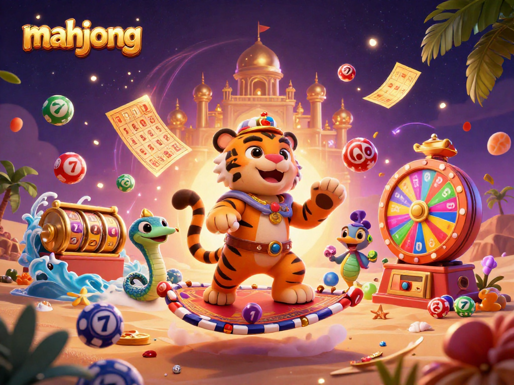 Play Mahjong and win big with stunning casino elements in this vibrant illustration.