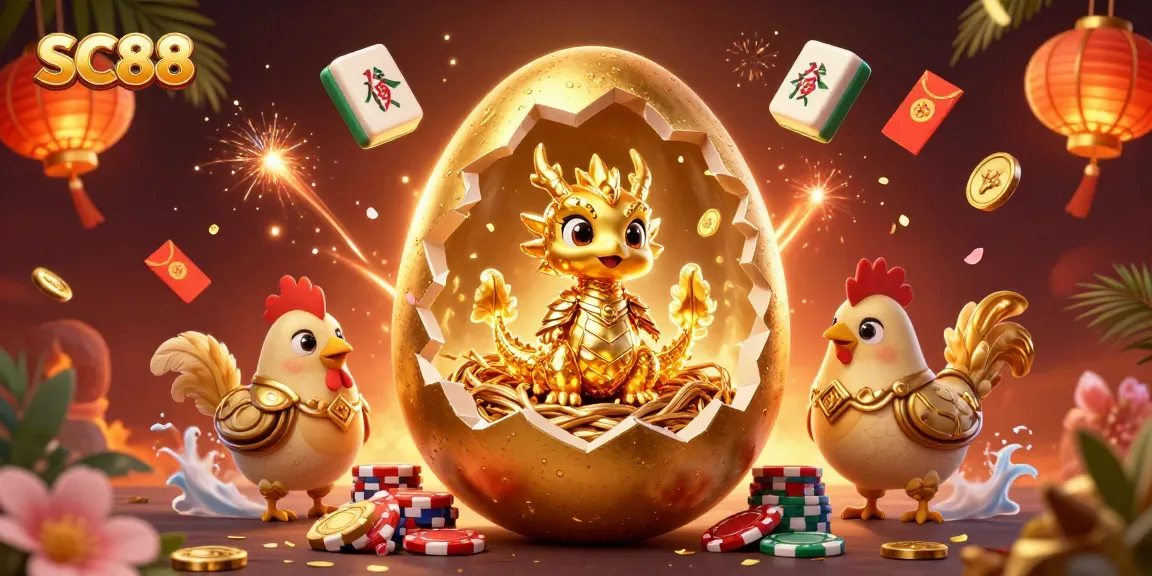 Experience SC88's thrilling gaming world with a golden dragon amidst captivating casino elements.