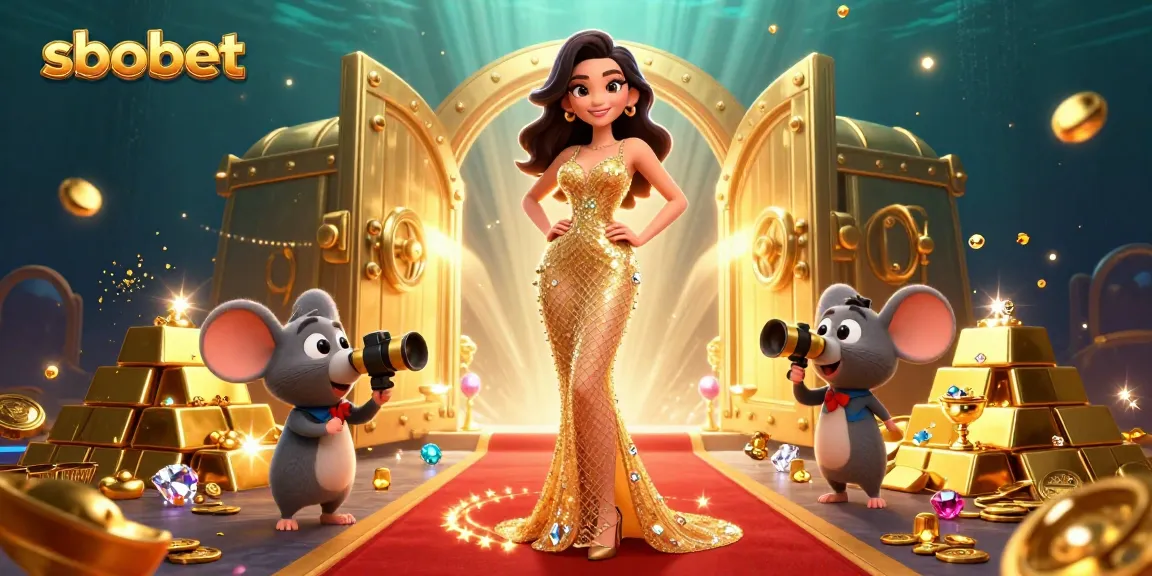 Sbobet captivates players with a glamorous casino scene featuring gold treasures and a Hollywood vibe