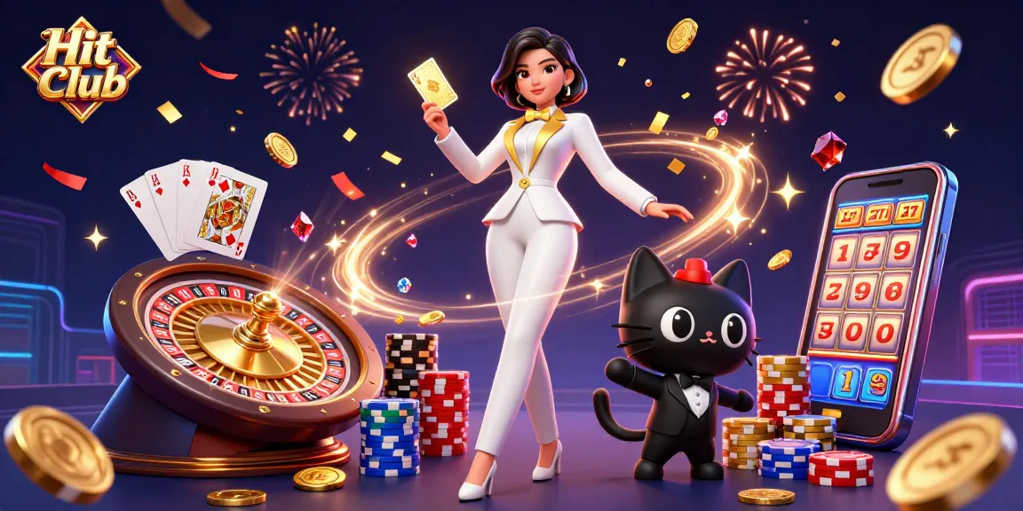 Hit Club players engaging with exciting live dealer games and slot machines, surrounded by casino glamour.