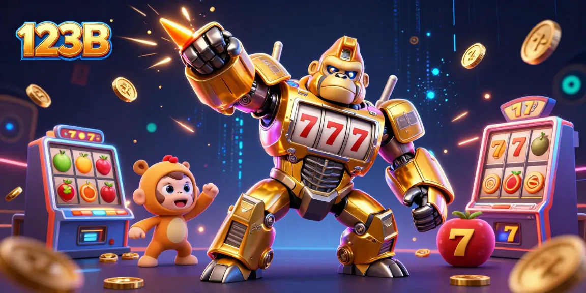 Experience 123B with a dynamic golden gorilla mech from a slot machine, showcasing thrilling casino elements.