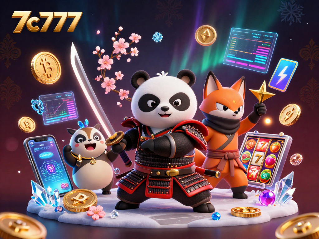 Engage in thrilling gameplay with 7c777 characters including a samurai panda, ninja fox, and magical tanuki.