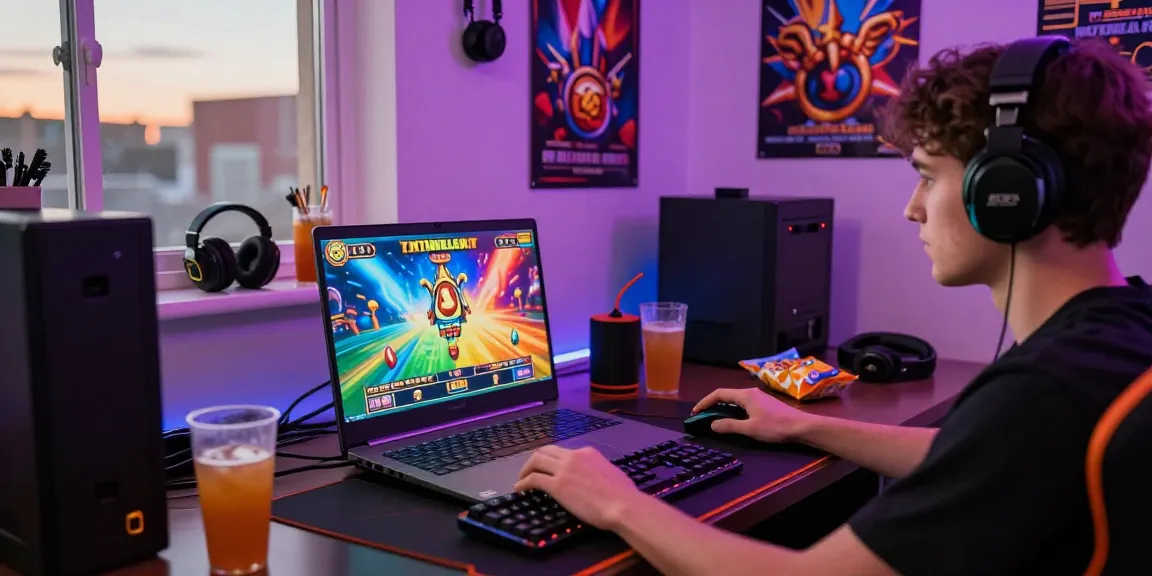 Player enjoying mpo777 online slot games with colorful graphics and gaming setup.