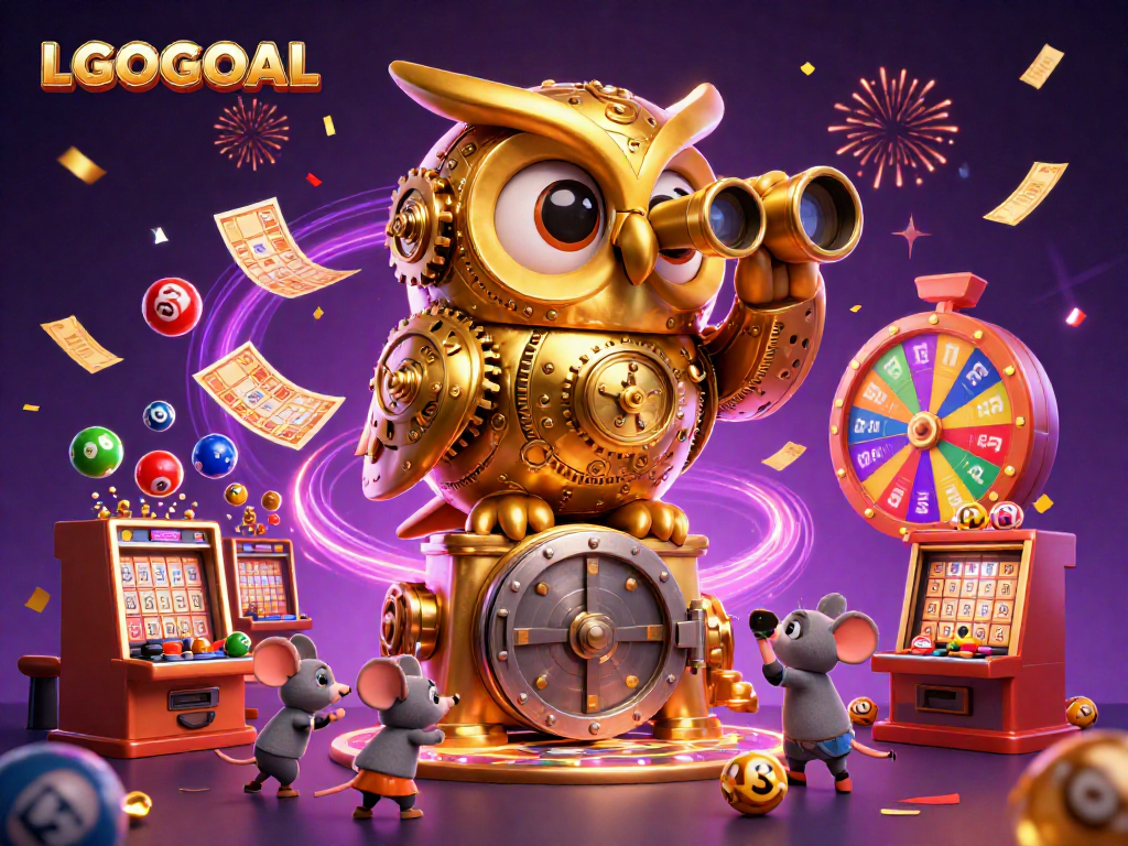 Experience LGOGOAL with a lively illustration featuring dynamic casino elements and characters.