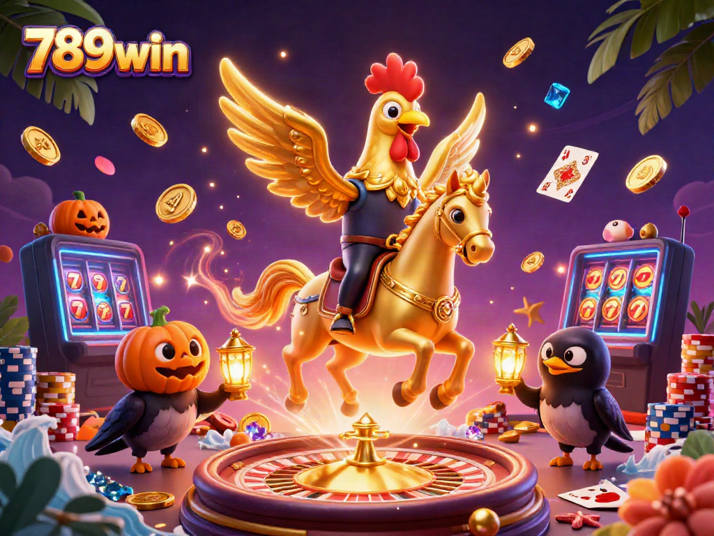 Experience thrilling moments with 789win in a vibrant casino scene featuring dynamic characters and golden treasures.