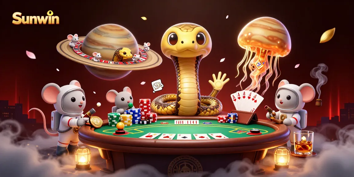 Sunwin casino scene with astronaut mice betting on Saturn roulette wheels, vibrant gaming action