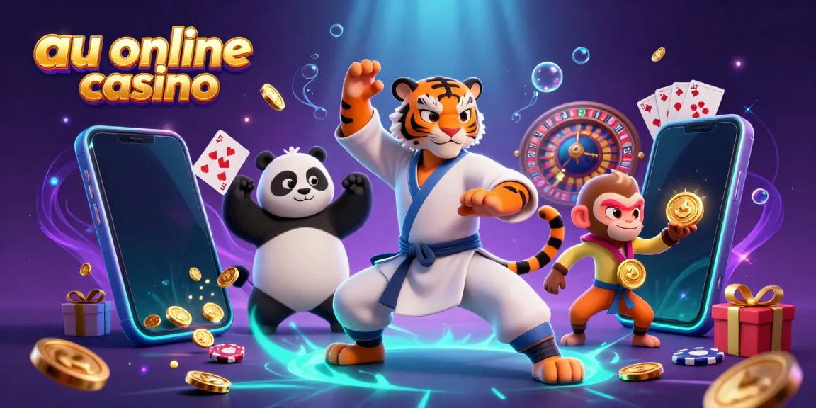 A lively casino scene featuring the au online casino, showcasing dynamic characters and gaming elements.