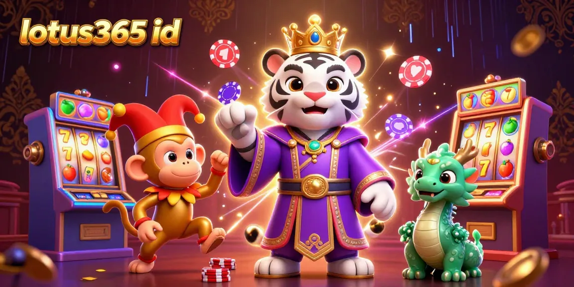 Experience the excitement of gambling with a vibrant lotus365 id scene featuring a royal tiger and a jester monkey.