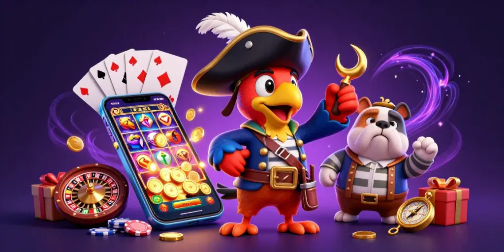 UGDEWA thrills players with an exciting 3D illustration of a pirate captain engaging in vibrant slot games.