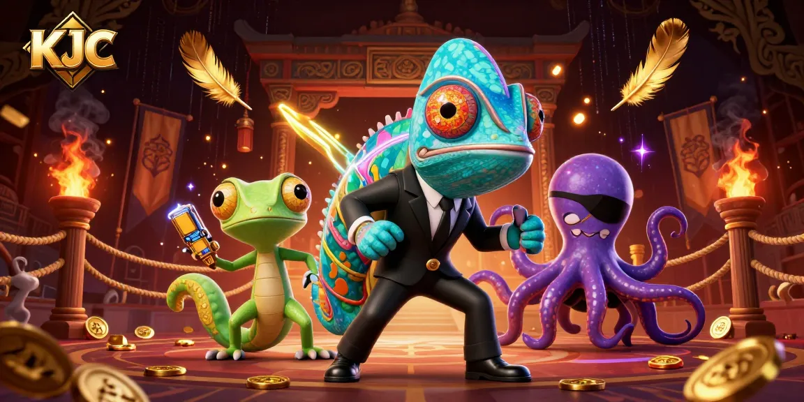KJC brings thrilling gaming adventures with a vibrant chameleon, tech-savvy gecko, and a villainous octopus.