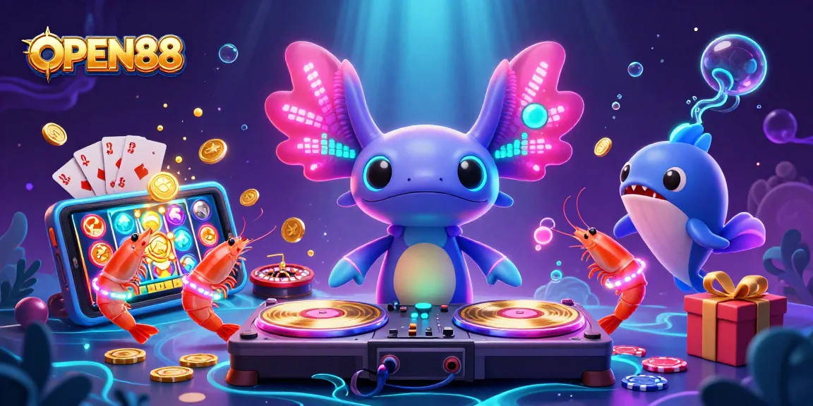 Experience thrilling gaming at OPEN88 with vibrant 3D characters and exciting casino elements.