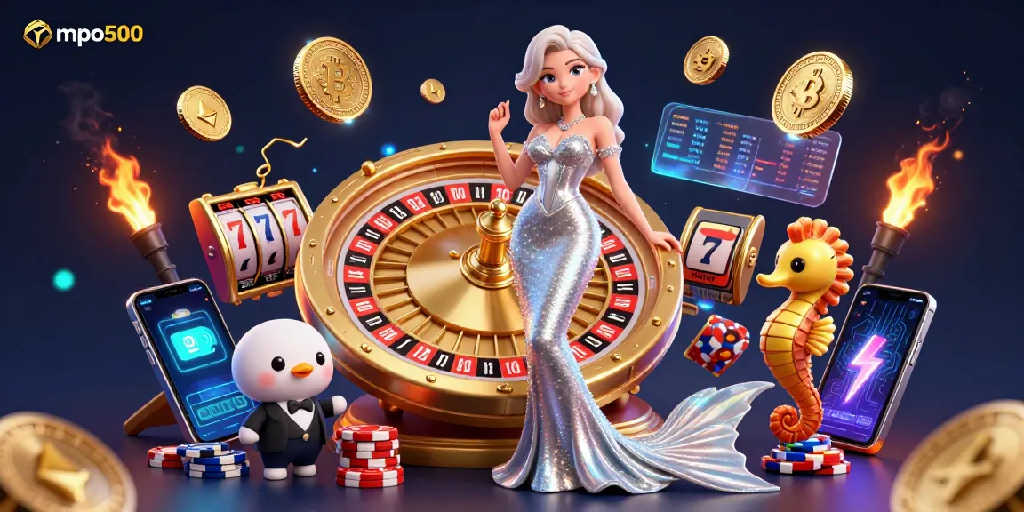 Engage in thrilling gaming at mpo500 with a stunning roulette scene featuring vibrant digital currency elements.