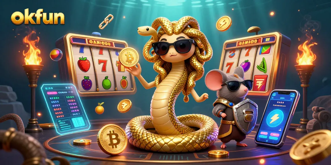 Experience thrilling action with okfun slot games, featuring a vibrant Medusa and golden coins.