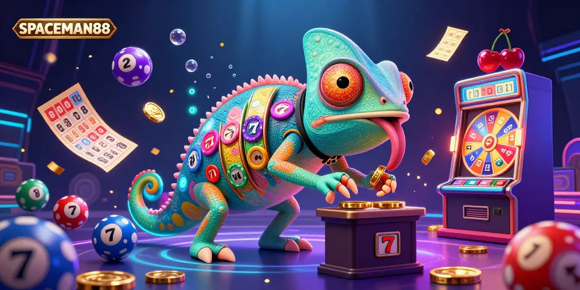 SPACEMAN88 menghadirkan gambar dinamis menampilkan chameleon kasino dan elemen slot menarik, menggoda pemain untuk menang.
