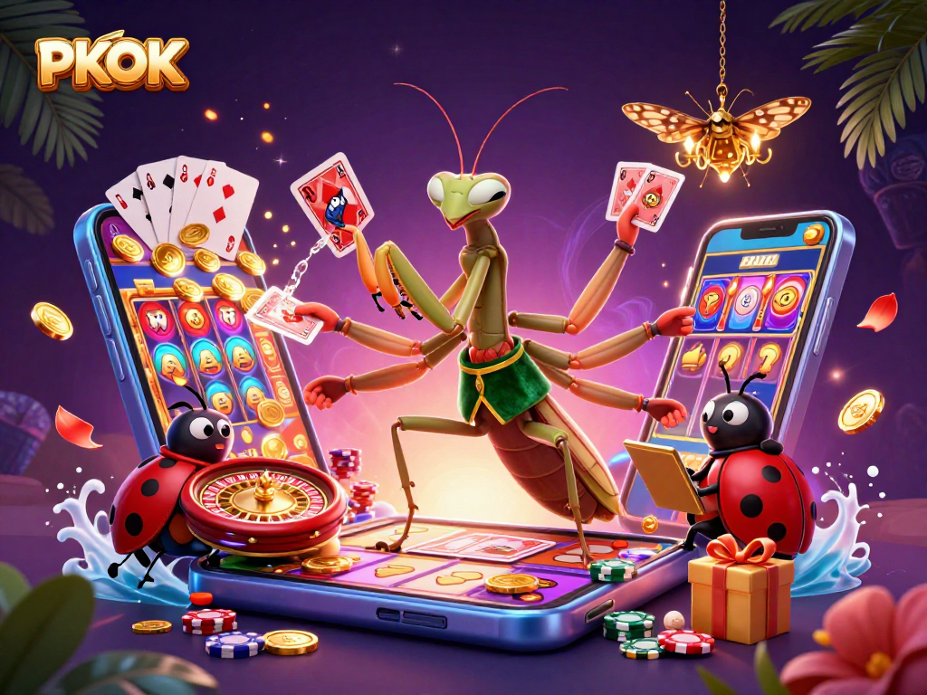 PKOK showcases a vibrant 3D casino scene with dynamic gameplay elements and engaging characters.