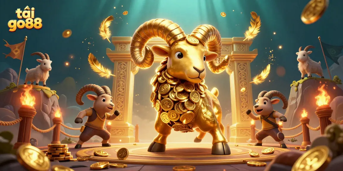 Play exciting games with tải go88 in a vibrant online casino scene featuring a charging golden ram.