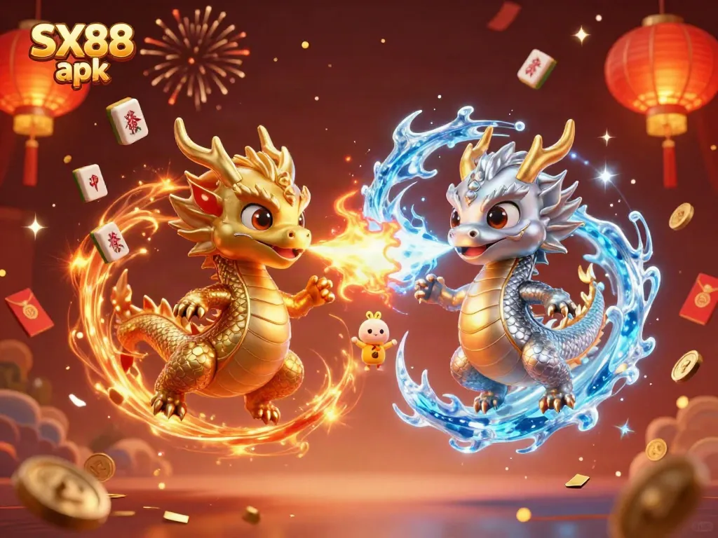 Experience the thrilling action of the SX88 apk with a vivid 3D dragon scene and dynamic casino elements.