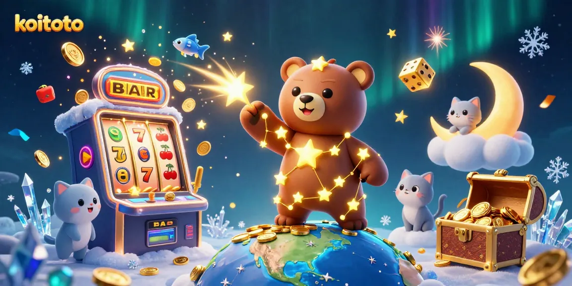 Scoop coins with koitoto amidst a festive casino scene featuring jackpot elements and vibrant characters.