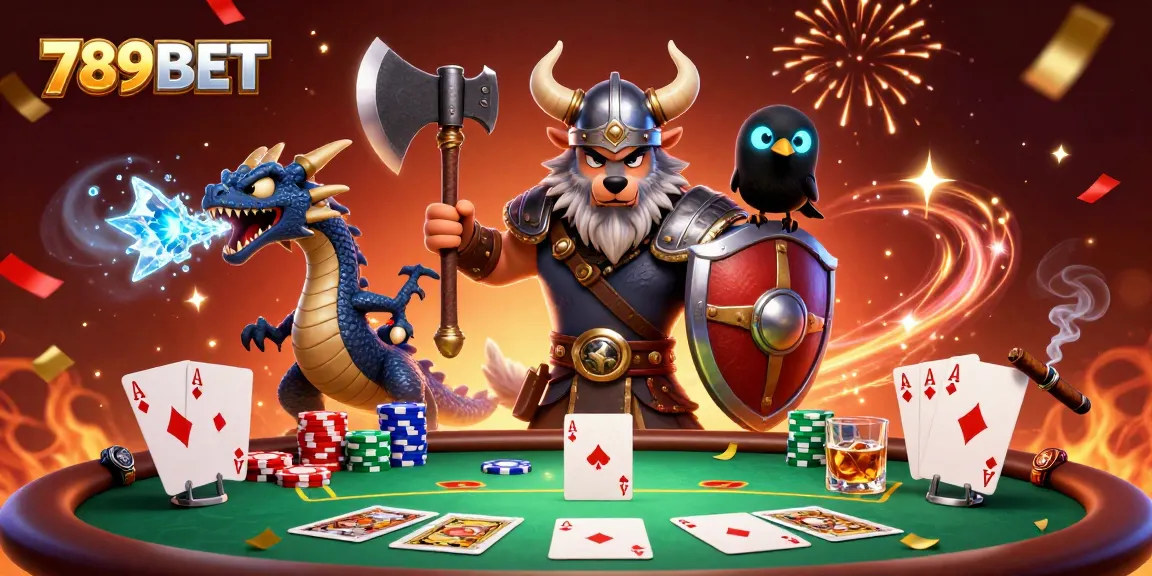 Engage in thrilling card games at 789BET with dynamic poker-themed characters and vibrant casino elements.